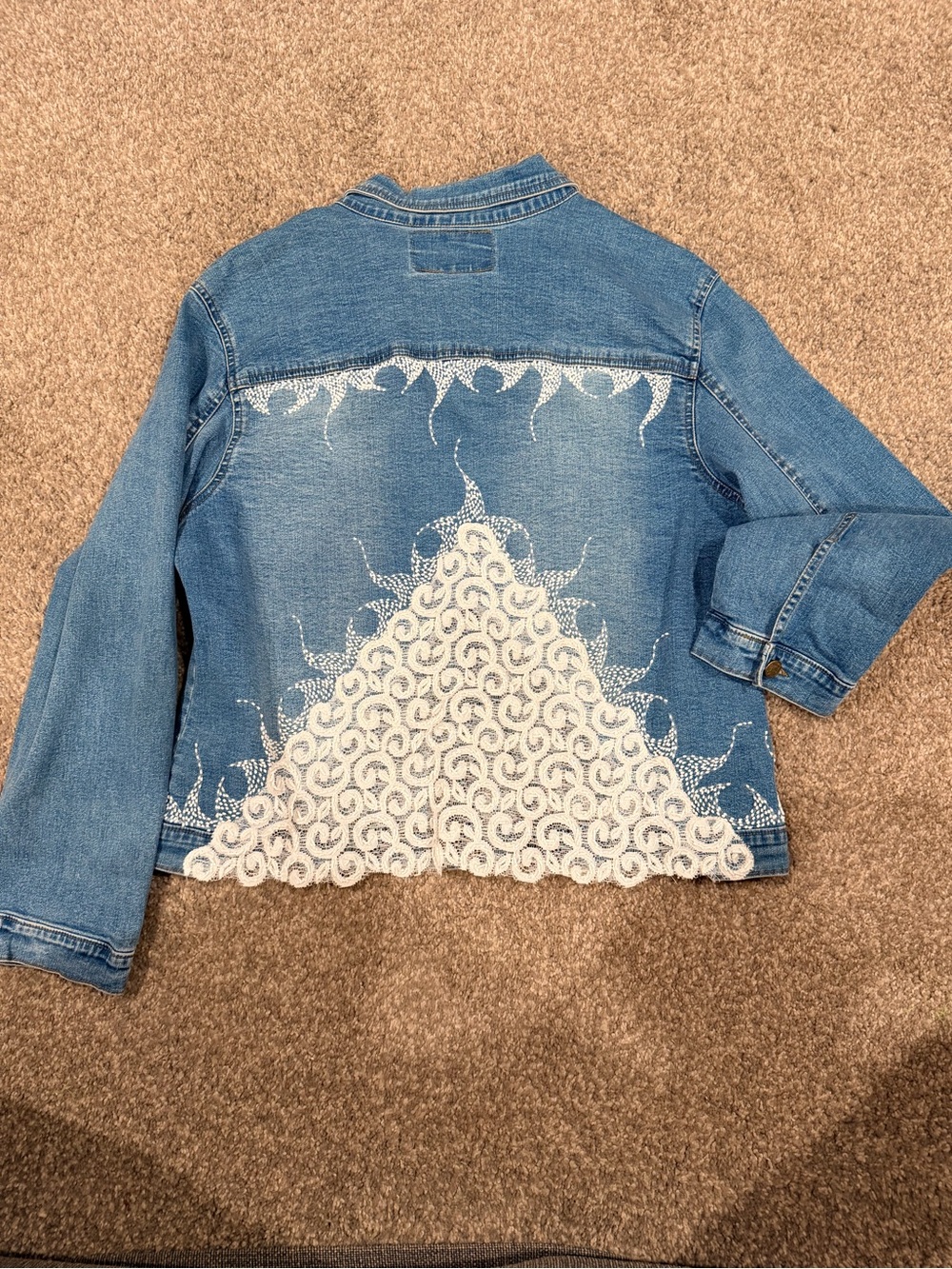 Y2K Sassy Thai Denim Jacket with Bead and White Lace Back Panel